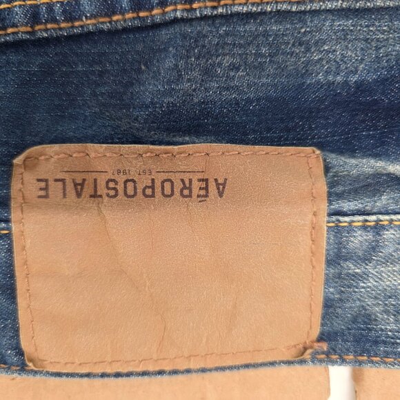 Aeropostale Jeans Mens Essex Straight Blue Distressed  Faded Measure 38 x32 - Picture 6 of 11